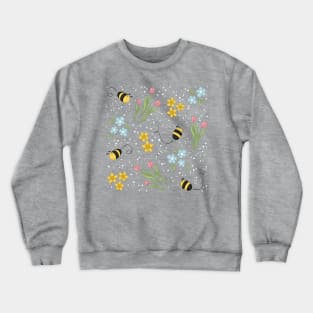 Cute Spring Bee Tulips and Daffodils Flower Pattern Digital Illustration Crewneck Sweatshirt